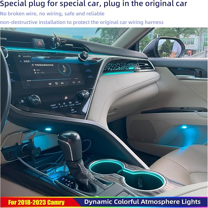 21 LED RGB Ambient Light Kit for 8th Gen Toyota Camry 2018-2023, Full Interior Atmosphere Lights with Starry Sky Panel & Cup Holder Lights, APP Control