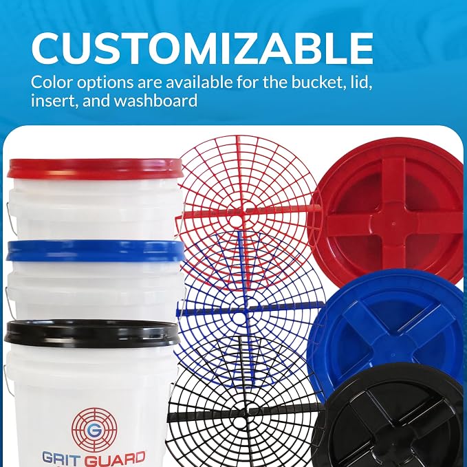 Grit Guard 5 Gallon Washing System | Includes 5 Gallon Bucket, Grit Guard, Bucket Dolly, and Gamma Seal Lid | for Car Wash and Detailing | Red - Made in the USA