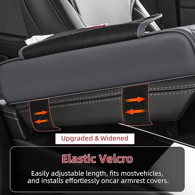 5 in 1 Nappa Leather Console Armrest Cover, Gray | Built-in cup holder, tissue slot, phone holder & 2 storage pockets, practical car accessories fit SUV sedan truck
