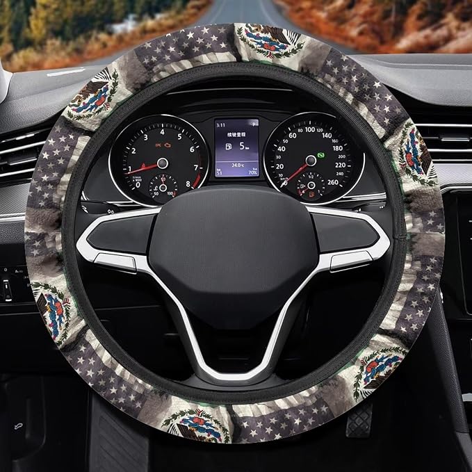 AFPANQZ Elastic Automotive Steering Wheel Covers Universal Fit 14 to 15 in | American Mexican Flag Steering Wheel Protector with Cloth for Women, Keep Comfort Grip Sweat Absorption Neoprene