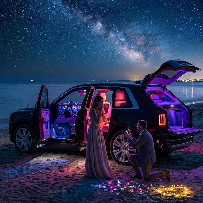 Led Lights for Car, Interior Car Lights, Car Accessories for Women Men | Great Kit For The Money|DIY 16 Million Colors|Music Mic Sync|Bluetooth App Remote Control|RGB 48LED Cigarette Lighter Adapter