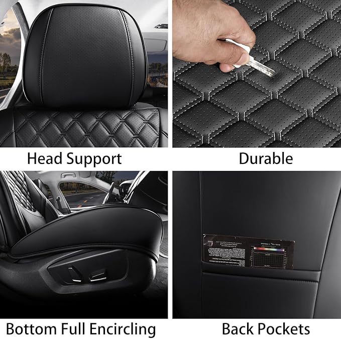 Car Seat Covers Full Set,5 Seat Leather Seat Covers for Cars,Front Seats and Back Seat Cover,Waterproof Car Seat Cushion Protectors,Universal Fit for Most Cars SUV Trucks(Black, Full Set)
