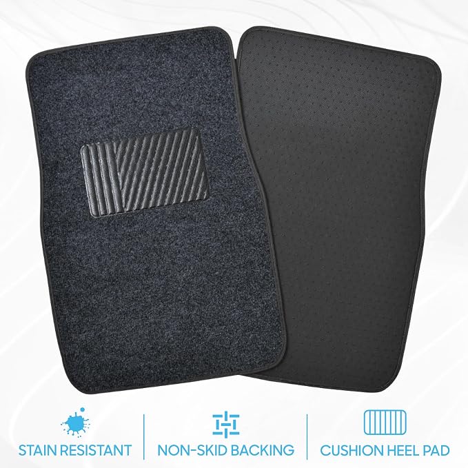 BDK Classic Carpet Floor Mats for Car & Auto - Universal Fit -Front & Rear with Heelpad (Dark Gray)