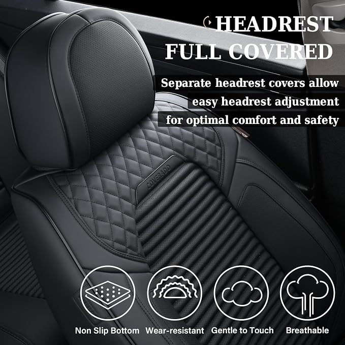 Coverado Front Seat Covers, Leather Car Seat Covers, Black Seat Covers for Cars, Car Seat Protector Cushions Universal Fit for Most Cars & SUV Trucks(Red)