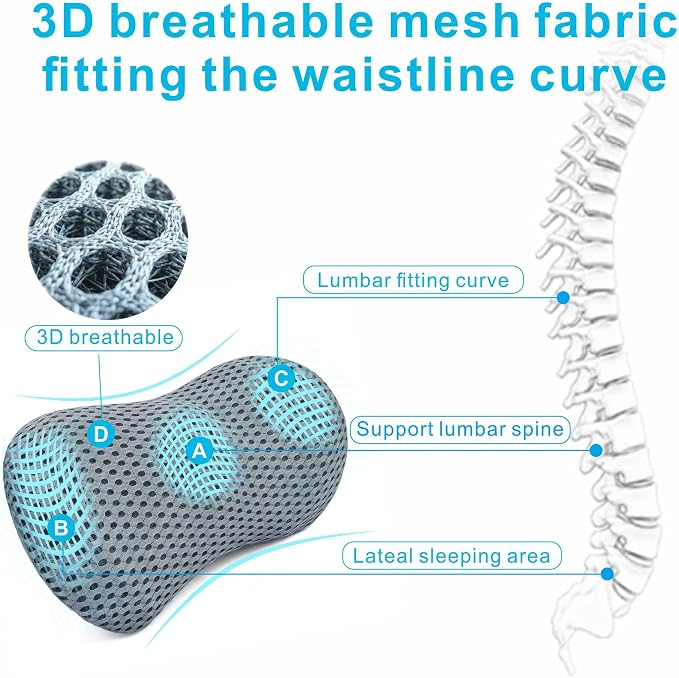 Lumbar Support Pillow for Office Chair, Ergonomic Memory Foam Back Cushion for Lower Back Support, Breathable Mesh Lumbar Cushion for Car Seat, Desk Chair & Long Sitting Relief