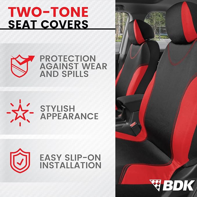 BDK Red Car Seat Covers Full Set - Universal Fit Matching Set Seat Covers for Trucks & Car Seat Protector for SUV - Front Seats, Rear Back Bench, & Headrest Seat Covers for Cars Interior Covers