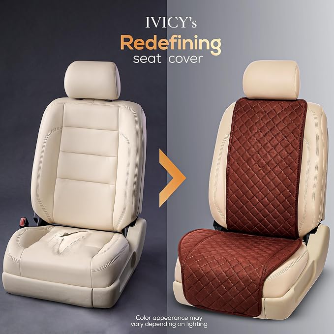 IVICY Faux Suede Front Car Seat Cover – Non-Slip Bucket Seat Protector for Most Cars, SUVs, Vans & Trucks – 1 Seat Cover, Machine Washable, Side-Airbag Friendly, Brown