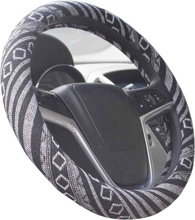 Medium Ethnic Style Coarse Flax Cloth Automotive Steering Wheel Cover Anti Slip and Sweat Absorption Auto Car Wrap Cover (14.5''-15'',G)