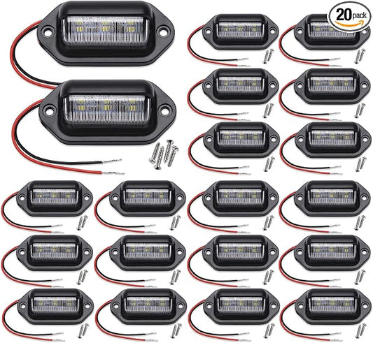 20PCS Xenon White LED License Plate Light, 12V-24V DC Waterproof 6-SMD License Plate Lamp Taillight, For Truck SUV Trailer Van RV Boats as Step Courtesy Light, Dome/Cargo Lights or Under Hood Light