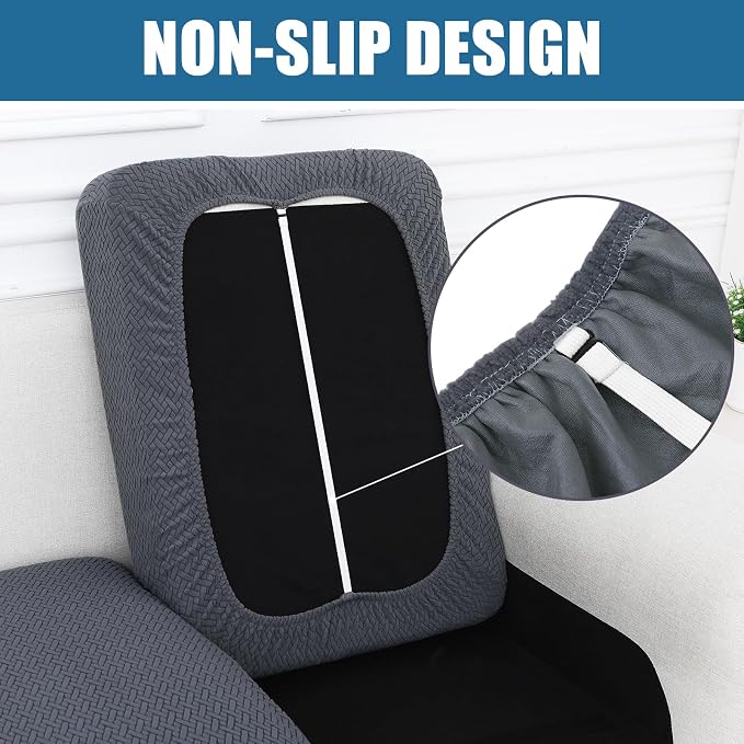Smiry Waterproof Couch Cushion Covers, Stretch Jacquard Sectional Couch Covers, L Shape Chaise Lounge Sofa Slipcover, Washable Elastic Furniture Protector for Pets, Kid (XL-Chaise Cover, Grey)