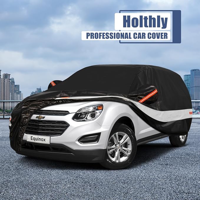 10 Layers SUV Car Cover Custom Fit for Chevrolet Chevy Equinox (2005-2026) Waterproof All Weather for Automobiles, Outdoor Full Cover Sun UV Rain Protection with Cotton.Black