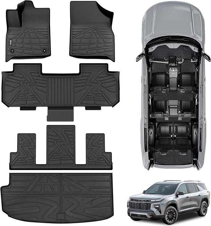 KARPAL Floor Mats for 2018-2023 Chevy Traverse/ 2024 Traverse Limited Only 7 Seats, with 2nd Row Bucket Seats, All-Weather TPE Custom Fit Floor Liners Car Accessories
