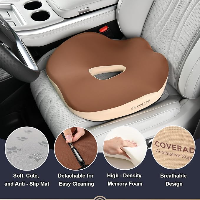 Coverado Lumbar Support and Car Neck Pillow, Ergonomic Memory Foam Desk Chair Cushion and Headrest Pillow for Car Office Chair, Sciatica & Neck & Tailbone Cushion-Black&Gray