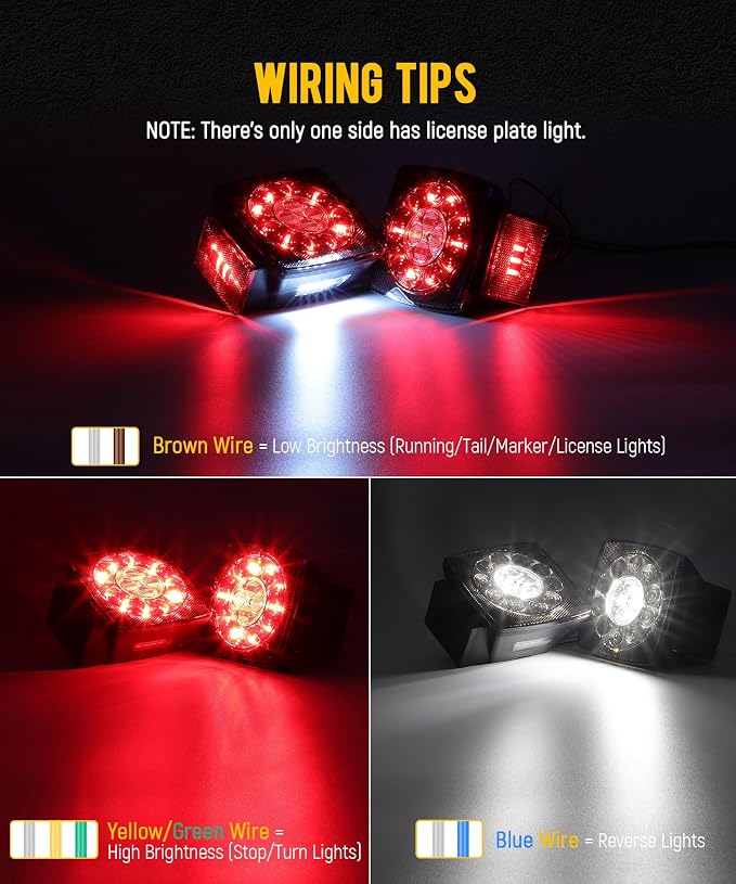 Partsam 12V Submersible Square Led Trailer Lights, Red White LED Stop Turn Tail Reverse Backup License Side Marker Running Light Lamp for Trailers Under 80", Truck, IP68, Black Clear Lens