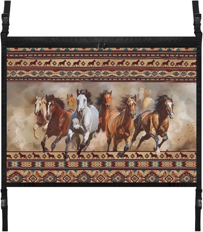 Dreaweet Aztec Horse Car Ceiling Cargo Net Pocket,Adjustable Car Ceiling Storage Net Double-Layer Car Roof Organizer with Zipper,Car Camping Accessories Cargo Net for SUV Mini Van Truck