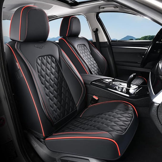 Coverado Rear Seat Covers, Sporty Non-Slip Waterproof Faux Leather Rear Protectors for Trucks SUVs, Mens Automotive Interior, Racing Style – Redline