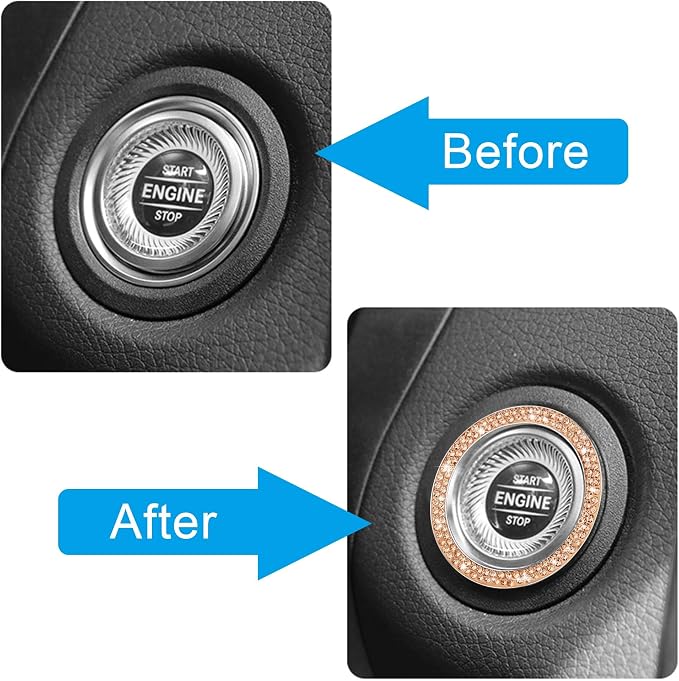 WINKA 2pcs Bling Car Engine Start Button Cover Diamond Crystal Push Start Stop Button Ring Sparkly Bling Ignition Button Cover Rhinestone Keyless Ignition Ring Universal Accessories for Car (Orange)