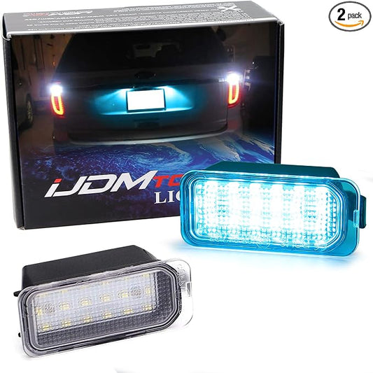 iJDMTOY Ice Blue Full LED License Plate Light Kit Compatible With Ford C-Max Edge Transit Connect Ecosport Ranger, Jaguar XF XJ, 18-SMD Aqua LED & Can-bus Error Free