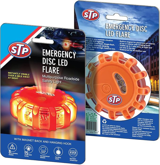 STP Emergency Roadside LED Flare, 8 Modes, 1 Mile Signal Visibility, Battery-Powered SEL1-1004-ORG