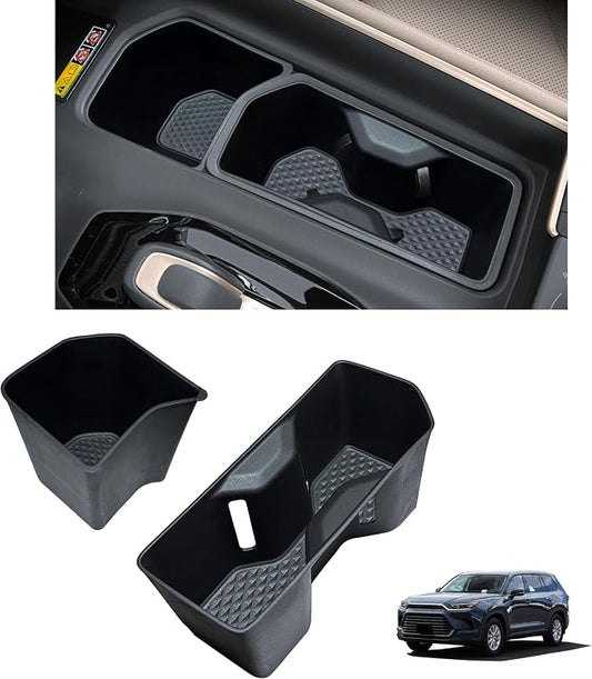 2PCS Center Console Cup Holder Inserts for 2024 2025 2026 Toyota Grand Highlander Accessories TPE Cup Holder Protector Drink Holder Coaster Liner for Grand Highlander Interior Black