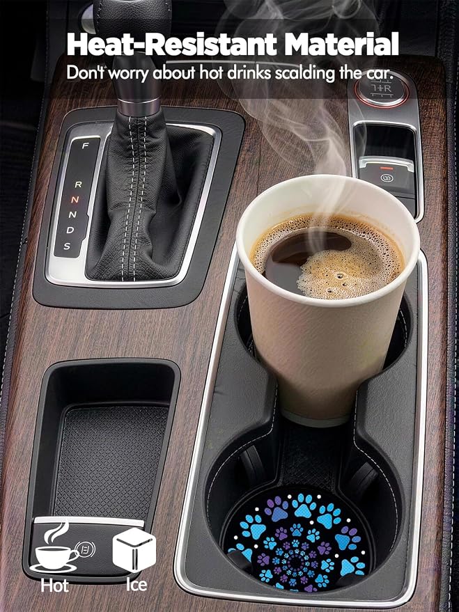 WOCOCN Car Coasters for Cup Holders - 2 Pack 2.75" Universal Rubber Car Cup Coaster, Non-Slip Waterproof Car Interior Accessories, Cute Car Decor Gifts for Women and Men (Cat's Paw)