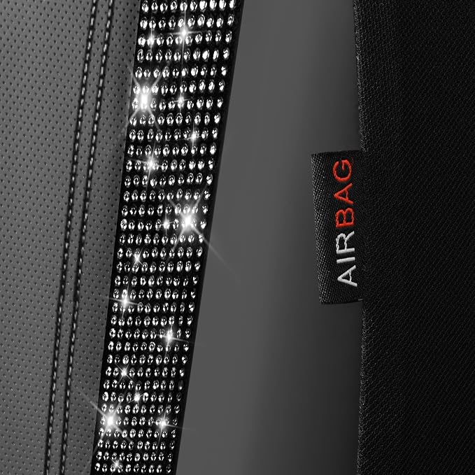 CAR PASS Leather Car Seat Covers High Back Bucket Bling Diamond Front Seats, Waterproof Universal Shining Glitter Crystal Sparkle Fit Model 3 Tesla Model Y, Truck SUV Cute Women Girl, Black Rhinestone