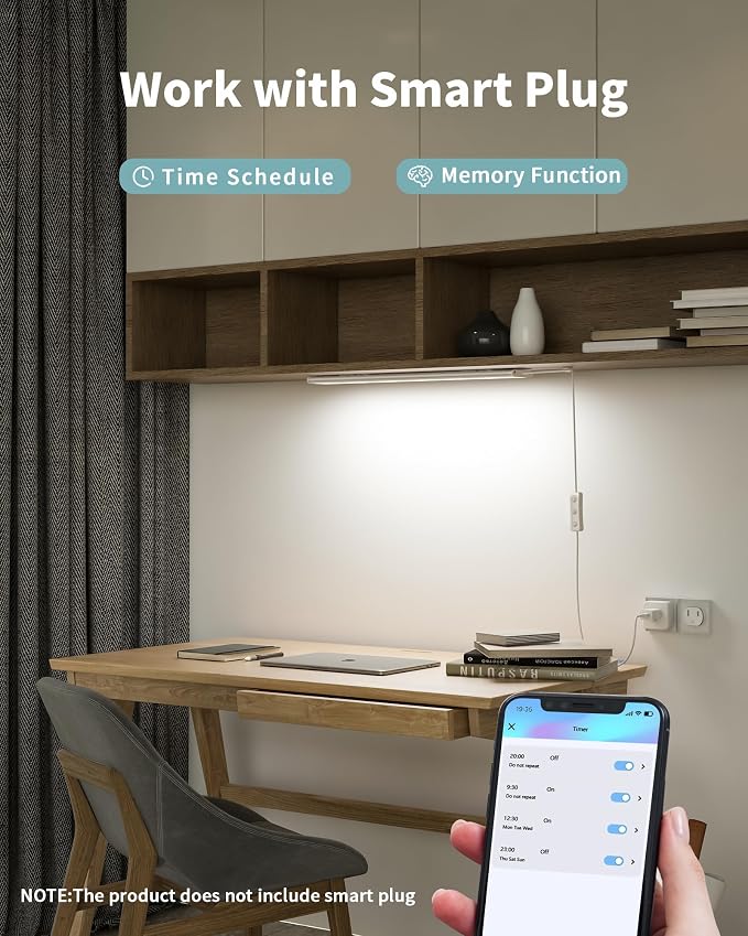 ASOKO 16 Inch Under Counter Light 4500K Plug in Desk Closet Lamp | ASOKO 16" Under Cabinet LED Light, Dimmable 4500K Plug in Closet Counter Light with Memory, Kitchen Desk