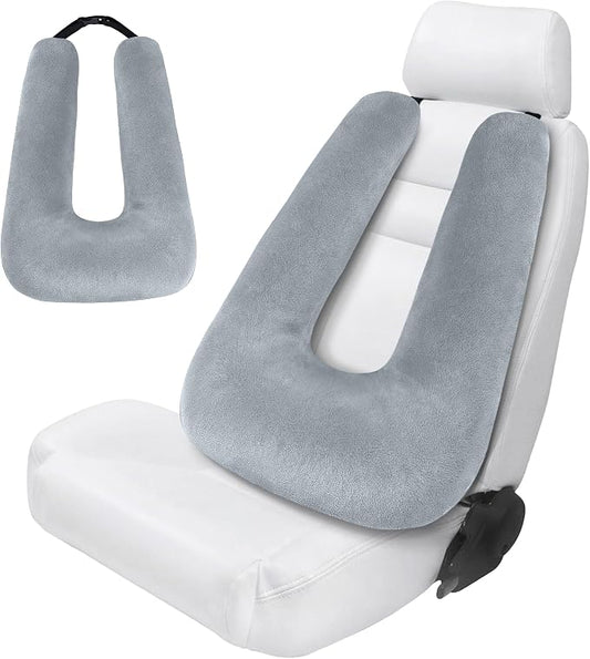 Travel Pillow,Car Pillow for Kids on Road Trip,Head and Neck Support,Grey | Car Travel Essentials Sleeping Pillow for Kids and Adults with Adjustable Strap,Plush Faux Fur, High-Resilience PP Cotton
