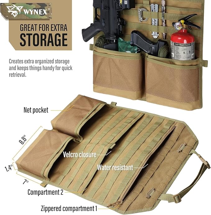 WYNEX Molle Seat Back Car Organizer Fit Most Car F150 Jeeps Pickups Trucks | 26.4x16.1" Backseat Storage Cover, Truck Seat Back Protector, Sling Rack, Visual Pocket & Wolf Patch for Road Trips