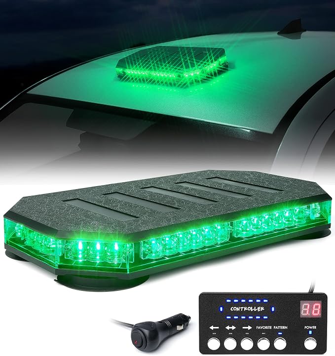 LUMENIX 42 LED Green Rooftop Strobe Beacon Light Bar with Controller | Magnetic Mount Hazard Caution Warning Light for Tow Trucks, Snowplows, Work Cars, Utility Vehicles, Patent Design