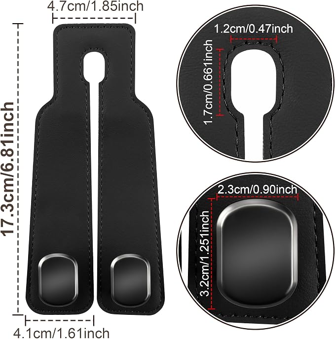 Amelity Purse Hook for Car, Car Seat Headrest Hooks for Purses & Bags | Car Interior Accessories for Women, Heavy Duty Leather Purse Hanger for Car, 2 Pack Black