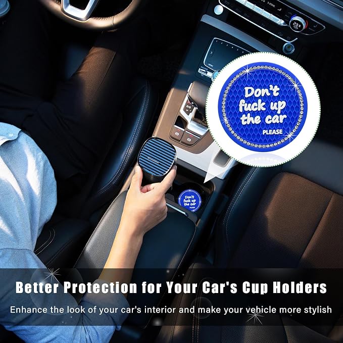 Ziciner 2 Pack Bling Car Cup Holder Coaster, 2.75 Inch Anti-Slip Auto Insert Cup Coaster, Crystal Car Drink Cup Mat Perfect for Women Girls, Universal Interior Decor Accessories (Blue)