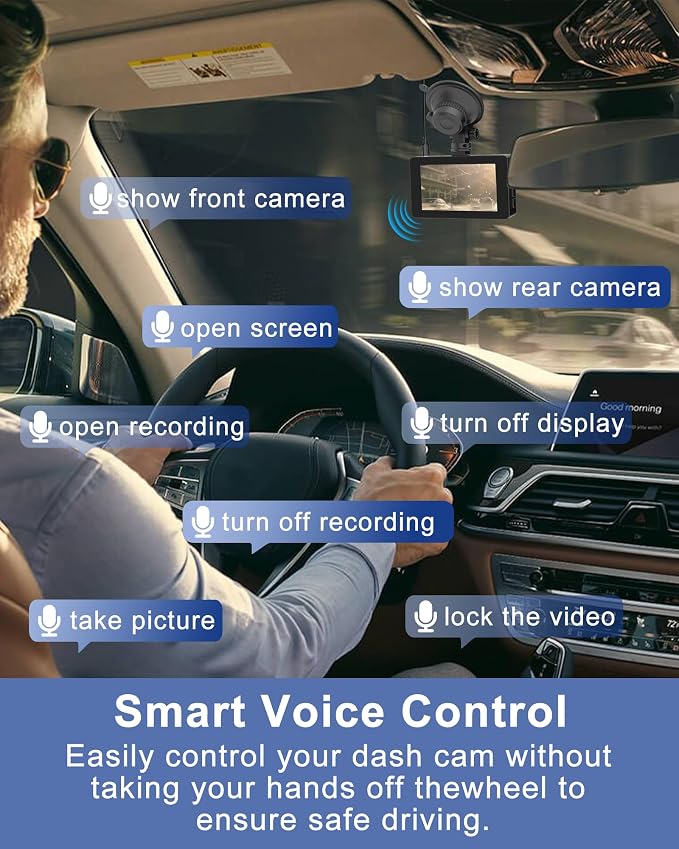 4K Dash Cam Front and Rear Camera with Voice Control | Car Cameras Dashcam for Cars with WiFi, GPS, 64G Card, 24H Parking Monitor, G-Sensor,IR Night Vision,Loop Recording