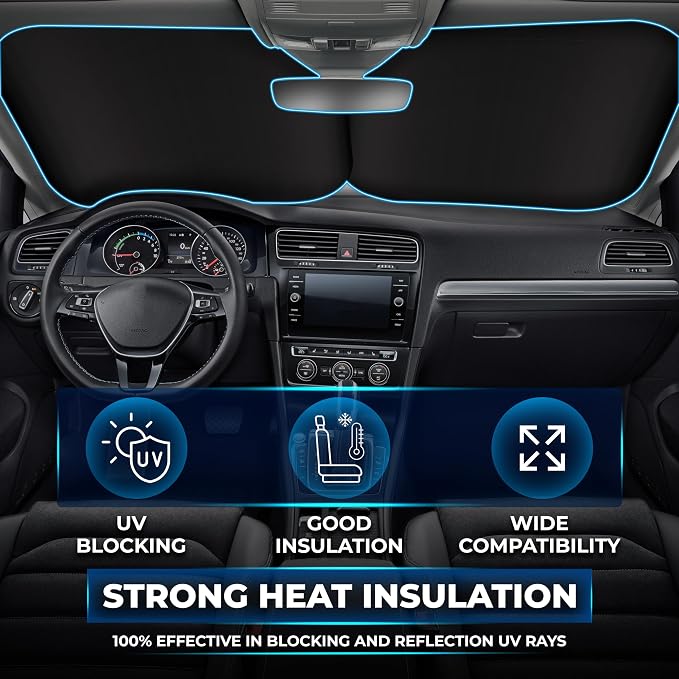EcoNour 2-Piece Foldable Car Front Window Sun Shade, 240T Polyester, UV Protection & Heat Blocker, Windshield Shade, Durable Design, Upgraded Universal Fit – (29" L x 23.5" W)