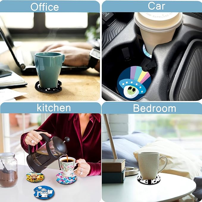 2 Pack Iced Coffee Car Cup Holder Coasters Neoprene Anti Slip Rubber Mat | Iced Coffees Car Accessories Decor 2.75" Universal Size Insert Auto Coasters Coffee Gifts for Women Men