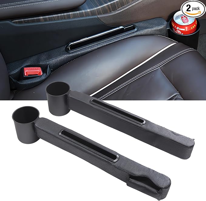 Car Seat Gap Filler 2 Pack,Car Seat Gap Filler Organizer,Car Seat Gap Plug with Storage Slot,3 in 1 Car Seat Gap Filler with Cup Holder,Prevent Small Items from Falling(Black)