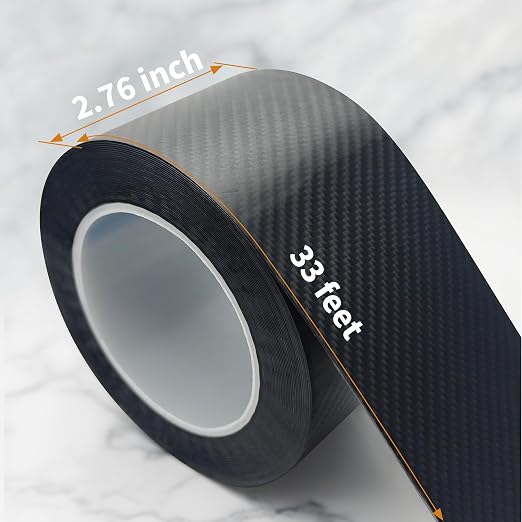 Car Door Sill Protector Tape, 2.76In x 33Ft Anti Scratch 5D Carbon Fiber Vinyl Wrap Film, Waterproof Car Door Edge Guards with No Residue Adhesive, Universal Paint Protection Trim for Car SUV, Black