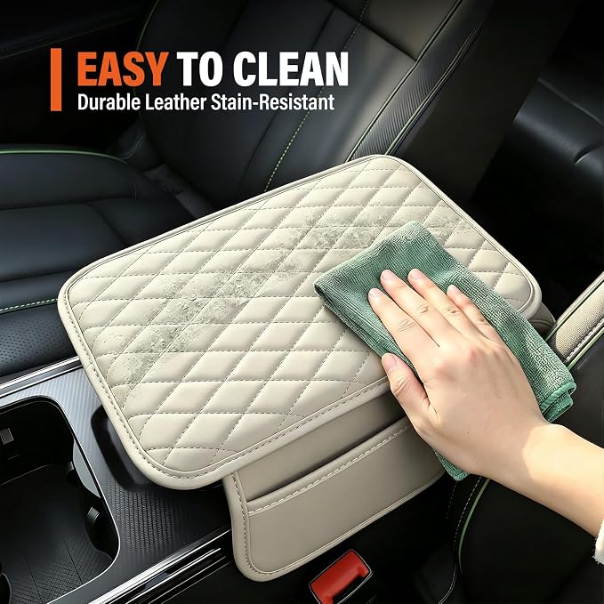 Center Console Cover with 2 Storage Bags, Universal Arm Cover for Car Pad Middle Console Cover, Scratch-Resistant & Waterproof, Easy to Clean - White