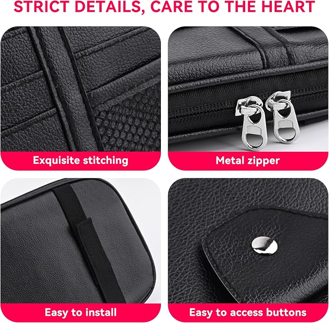 Car Sun Visor Organizer, Multi-Pocket PU Leather Sunglass Holder and Storage Pocket with Net Zipper, Card Sleeve Pocket Organizer, Auto Interior Accessories for Vehicle, Truck, SUV (Beige)
