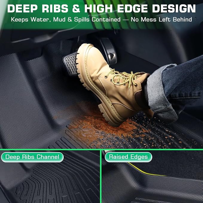Floor Mats for Chevy Traverse 2007-2017 | 2008-2017 Buick Enclave 7 Seats | For 2007-2017 GMC Acadia | 2007-2010 Saturn Outlook All Weather Custom Fit TPE Floor Liners for Traverse 1st, 2nd and 3rd Row
