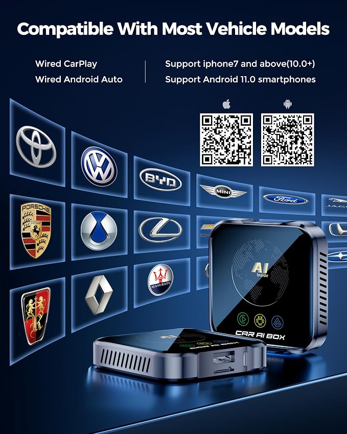 Magic AI Box Wireless CarPlay Adapter, Fast Car Video Box Plug & Play, Easy Setup, Supports Netflix/YouTube/TF Card Equalizers and More for OEM Wired CarPlay/Android Auto Cars(Charcoal Gray)