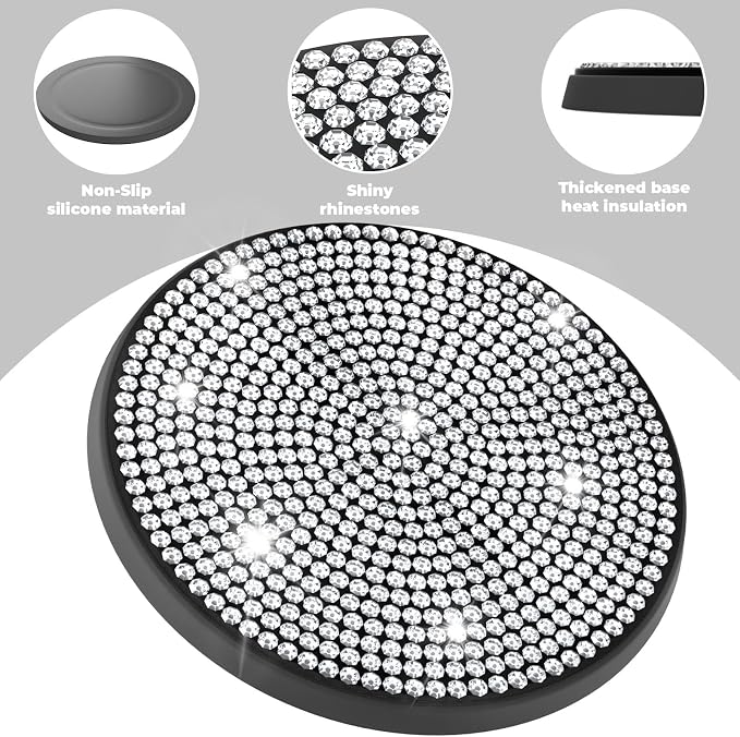 BFXM 2 PCS Bling Cup Holder Coaster, Car Accessories for Women 2.75 inch Diamond Universal Non-Slip Silicone Cup Holder Coasters, Sparkly Bling (White)