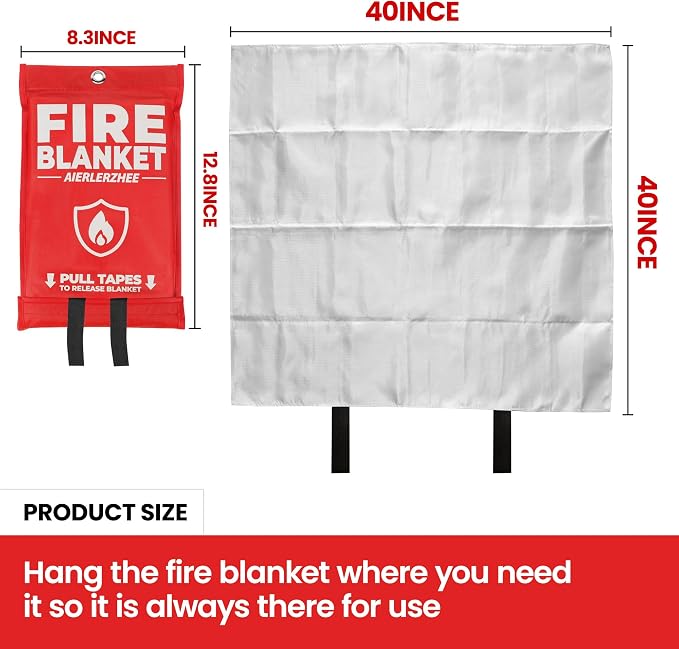 Fire Blanket 2 Pack 40"x40" – CE Certified Fiberglass, Heat Resistant to 1076°F – No-Mess Fire Suppression for Kitchen, Grill, Car, Camping & Home Safety
