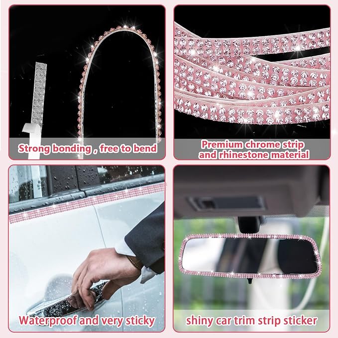 Bling Car Trim Self-Adhesive 16.4Ft, Rhinestone Car Accessories for Women, Car Bling Interior Exterior Decoration, Car Decorations Rhinestone Door Stickers (Pink) | Car Accessories for Women, Cute Sparkly DIY, Interior Exterior Decor, Diamond Decoratio...