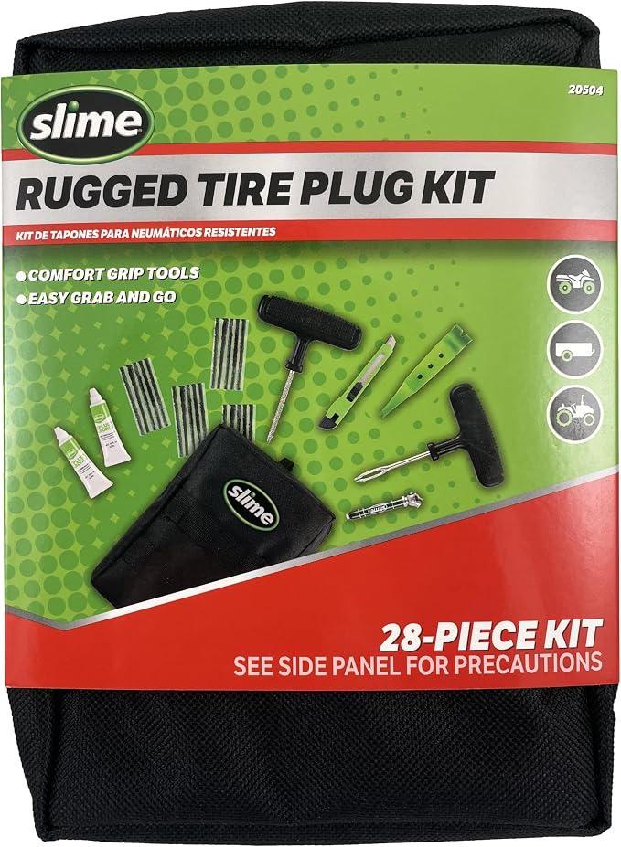 Slime Rugged Tire Plug Kit 20504 Quick & Easy Repair for Flat Tire Puncture, Ideal for ATVs, wheelbarrows, Lawn mowers and Other tubeless Off-Road Tires, 28-piece kit
