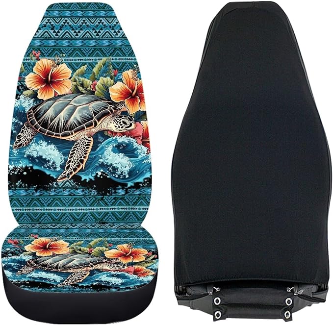 Hawaii Hibiscus Turtle Car Seat Cover Front Seats Only,Aztec Premium Polyester Seat Covers Anti-Slip Saddle Blanket Cushion Cover for Cars Trucks and SUVs