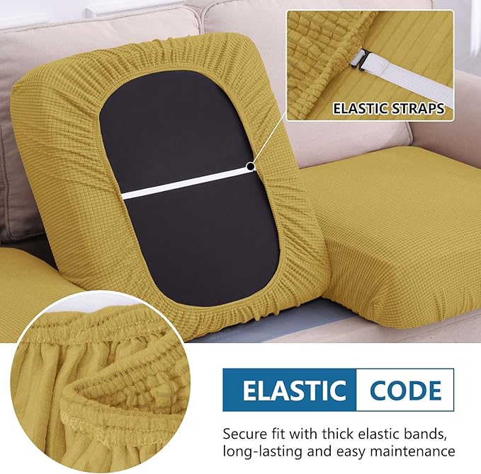 hyha Waterproof Couch Cushion Covers for Pets, Non Slip Sofa Cover for Dogs Washable, Soft Thick Stretch Jacquard Fabric, Sofa Slipcovers with Elastic Bottom (1 Piece for Large, Ginger Yellow)