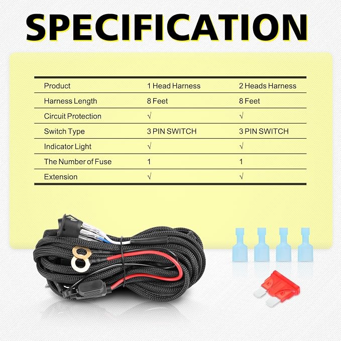 Wiring Harness 2 Leads, AKD Part Light Bar Wire Harness Kit for LED Light Bar Fog Lights w/ 12V 40A Relay Fuse Rocker Switch Wiring Harness for ATV UTV SUV Offroad Trucks Pickup Boat