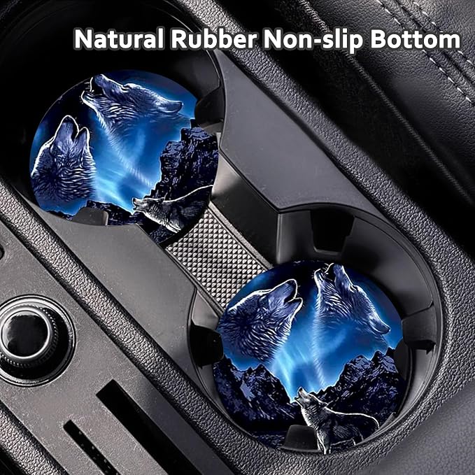 2Pcs Black Cats Car Coasters,2.75" Neoprene Cars Cup Holder Coasters | Universal Non‑Slip Mat, Drink Coaster Decor Auto Accessories Rubber Gifts for Cats Loves Women,Men,Mom