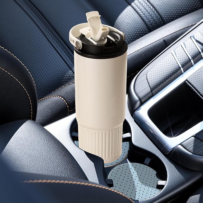 2 Pack Car Coasters for Cup Holders, Absorbent Ceramic Cup Coaster with Cork Base and Finger Notch, Cute Car Accessories Interior for Women Men (Blue Polka Dots)